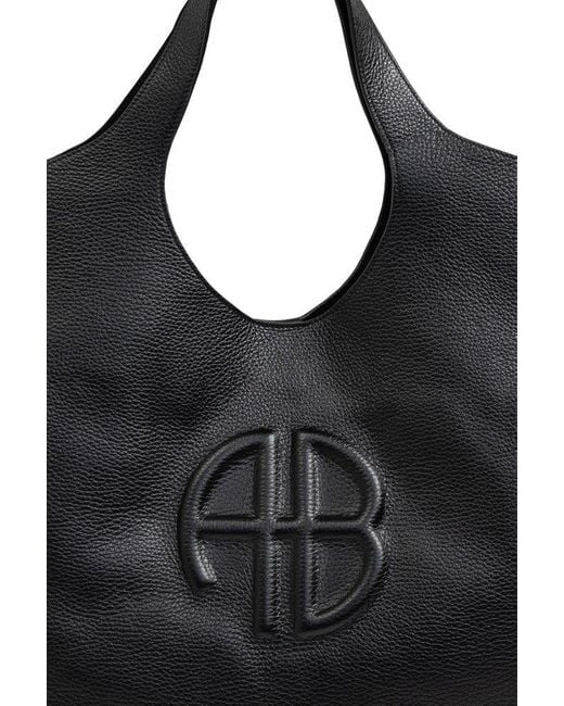 Anine Bing Black Lili Logo Embossed Tote Bag