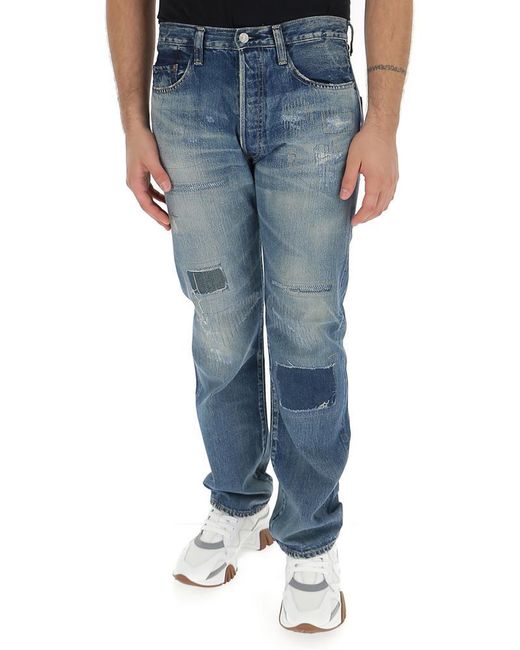 Junya Watanabe Blue Distressed Patches Straight-leg Jeans for men