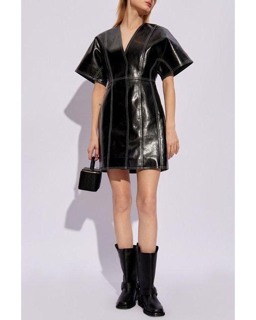 Ganni Black Dress From Faux Leather,
