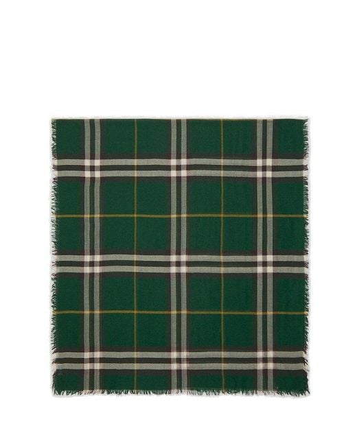 Burberry Green Check-Printed Fringed-Edge Scarf for men