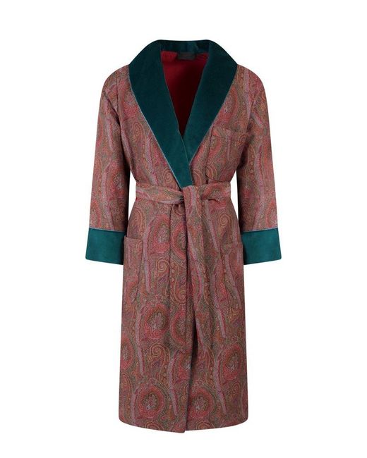 Etro Home Red Paisley Printed Belted Bath Robe