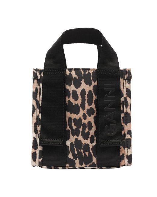 Ganni Black Leopard-print Mini Tote Bag