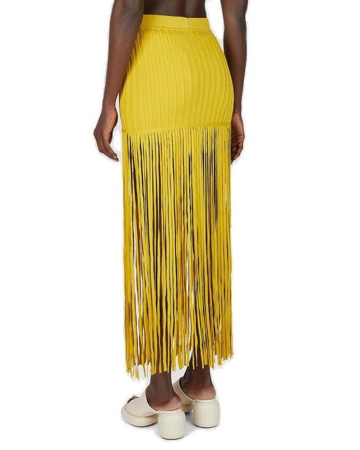 Simon Miller Yellow Twizz Knitted Fringed Midi Skirt