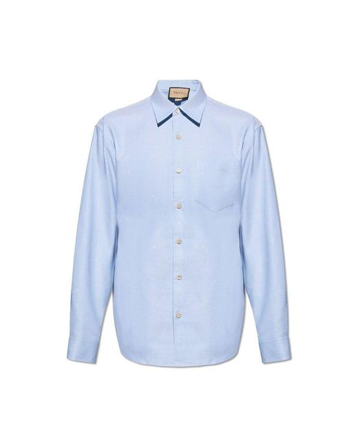 Gucci Blue Monogrammed Cotton Shirt, for men