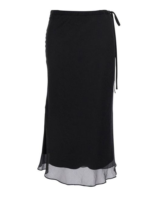 DUNST Black Skirt With Side Knot And Sheer Hem