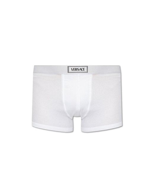 Versace Blue Ribbed Boxers With Logo, for men