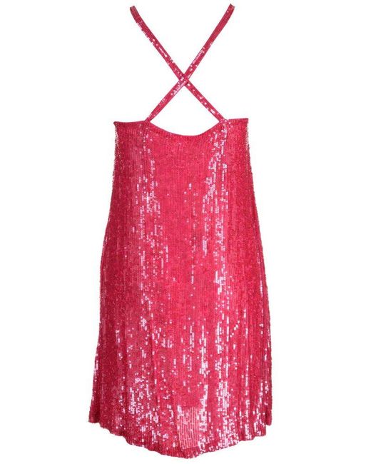 P.A.R.O.S.H. Red Sequin Embellished Halterneck Mini Dress
