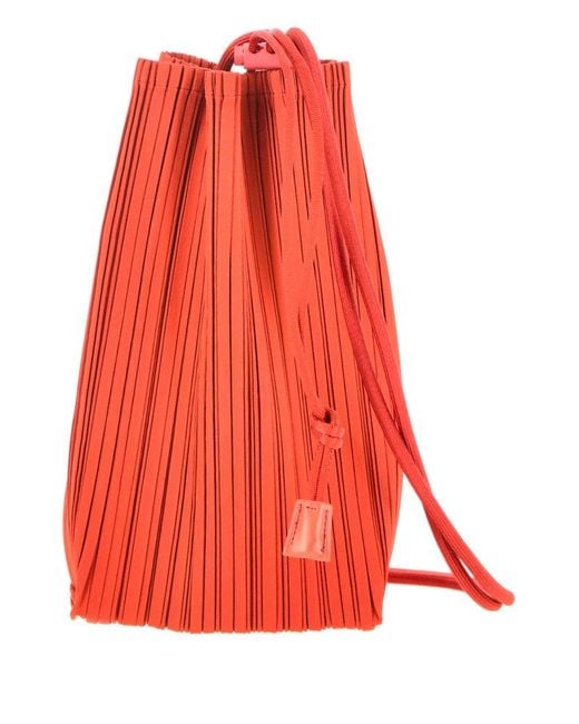 Pleats Please Issey Miyake Red Pleated Drawstring Tote Bag
