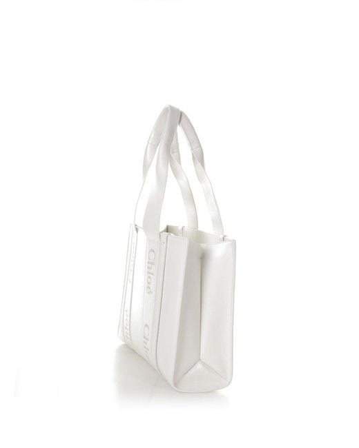 Chloé White ‘Woody Medium’ Shopper Bag