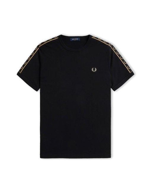 Fred Perry Black Logo-tape Crewneck T-shirt for men
