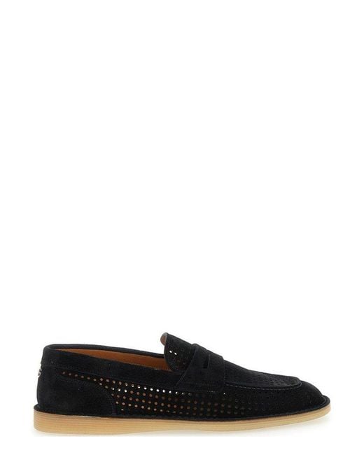 Dolce & Gabbana Black Logo Plaque Perforated Loafers for men