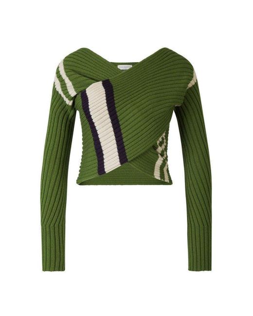 Dries Van Noten Green Cross Stitch Sweater