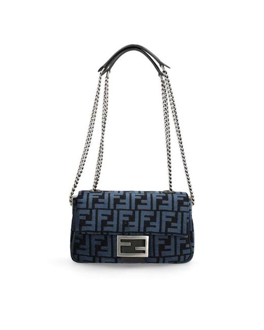 Fendi Baguette Monogram Chain Shoulder Bag in Blue | Lyst