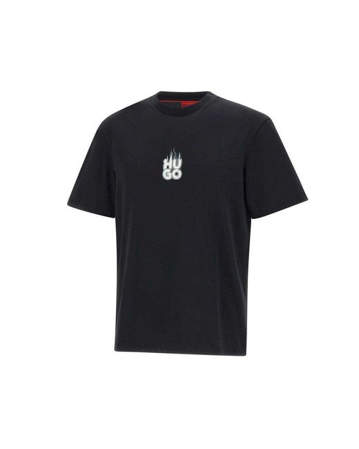 HUGO Black Stacked Smoke Logo Prints Jersey T-Shirt for men