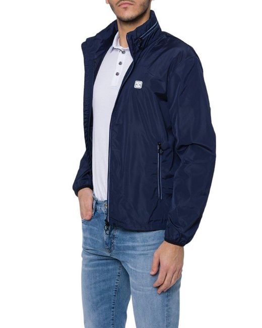 Armani Blue Logo Patch Zipped Jacket for men