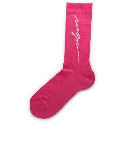 MSGM Pink Logo Intarsia Knitted Socks