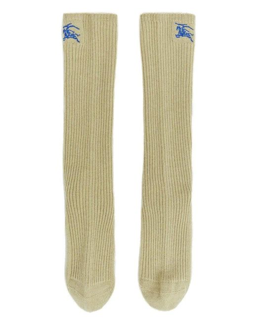 Burberry White Logo Embroidered Ribbed-knit Socks