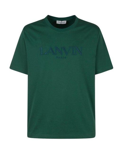 Lanvin Green Logo Embroidered Crewneck T-shirt for men