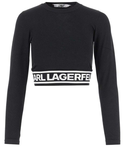 Karl Lagerfeld Black Stretch Acrylic Crop Top