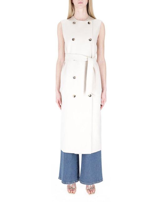 Max Mara White Double-breasted Long Gilet