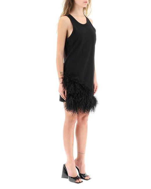 N°21 Black Jersey Mini Dress With Feathers
