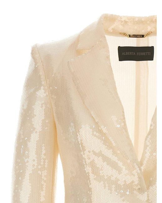 Alberta Ferretti Natural Sequin Blazer Blazer And Suits