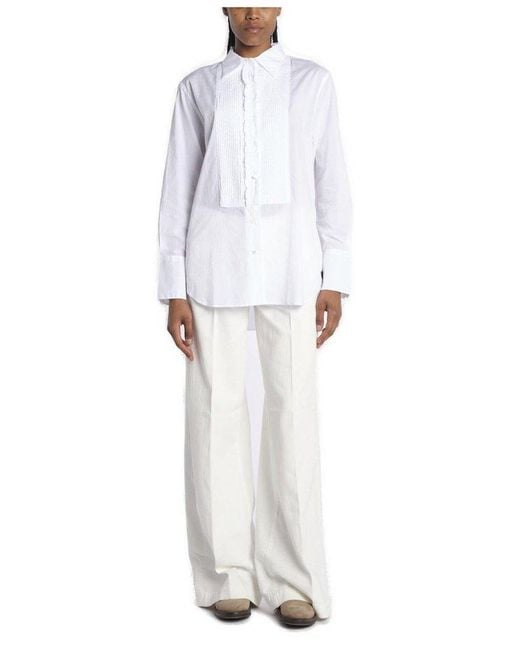 Aspesi White Pleated Detail Long Sleeved Shirt