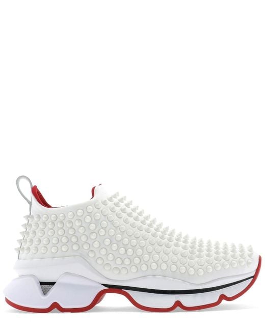 Christian Louboutin White Spikes Sock Donna Flat Neoprene