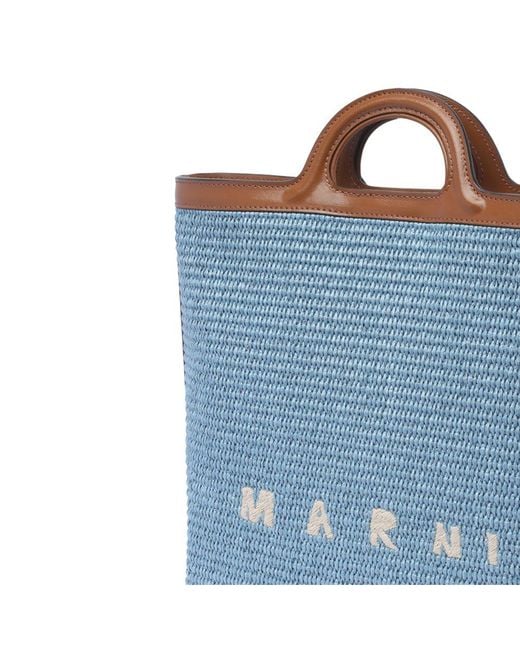 Marni Blue Tropicalia Logo Embroidered Raffia Tote Bag