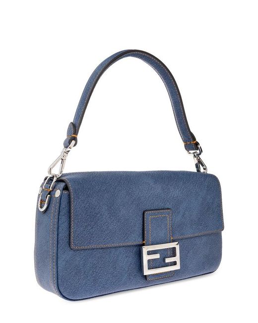Fendi Blue Baguette Ff Plaque Shoulder Bag