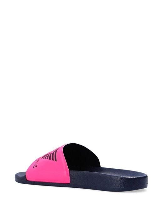 EA7 Pink Logo-embossed Open Toe Slides