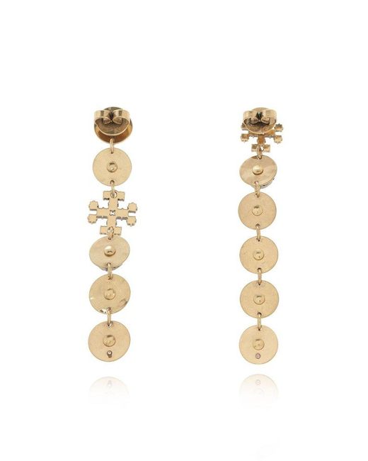 Tory Burch Metallic Asymmetrical Earrings In Brass,