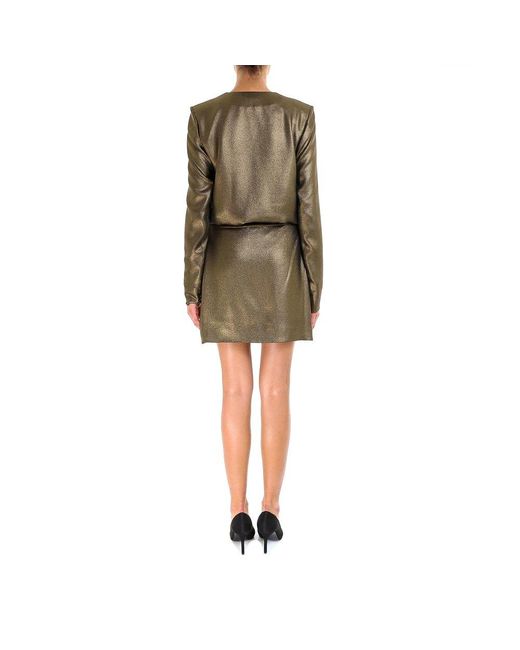 Saint Laurent Green Long-Sleeved Front Wrap Mini Dress