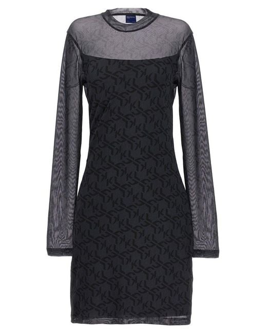 Karl Lagerfeld Black Mesh Monogram Dresses