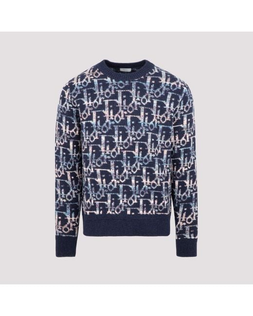 Dior Blue Oblique Jacquard Sweater for men
