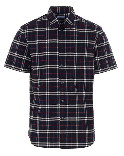 Burberry Small Scale Check Short Sleeve Shirt in Blue for Men | Lyst