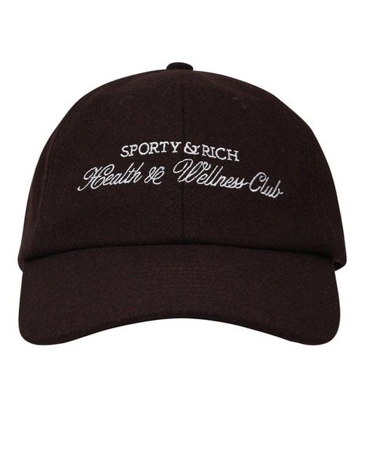 Sporty & Rich Black Logo Embroidered Curved Peak Cap