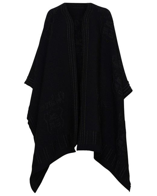 Etro Wool Logo-embroidered Cape Jacket in Black | Lyst