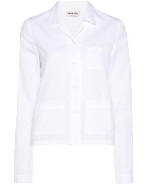 Tシャツ・カットソー MiuMiu Embroidered poplin shirt (MK1918SOOO173Y F0012) Miu Miu Embroidered striped poplin shirt | The Fashion Square