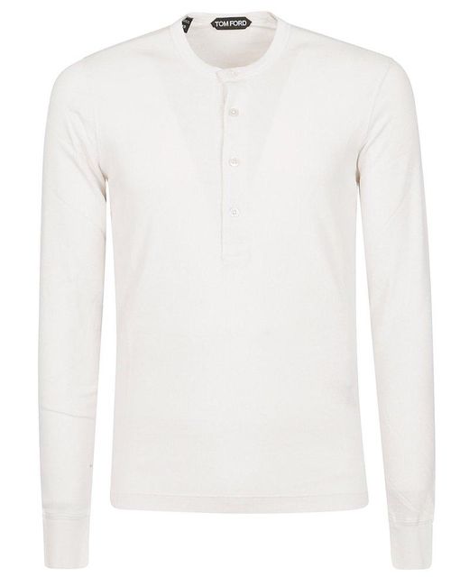 Tom Ford White Long Sleeve Henley T-shirt for men