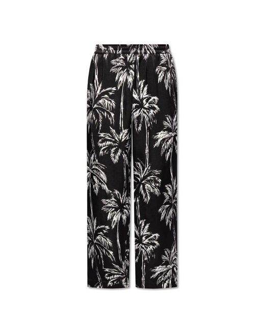 Balmain Black Palm Print Satin Pyjama Trousers for men