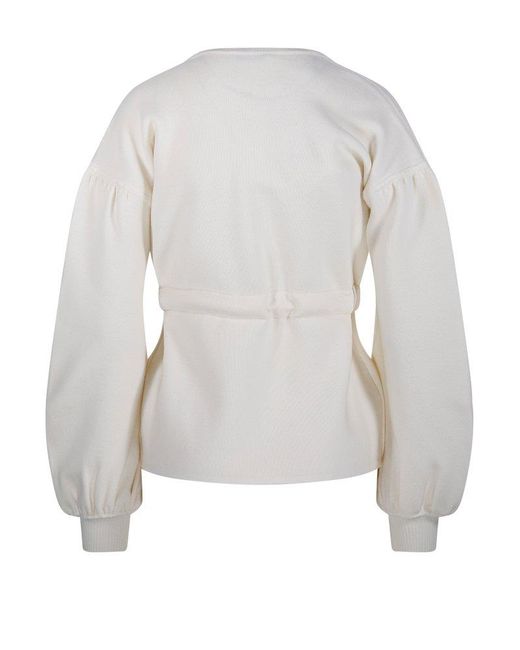 Max Mara White Tiberio V-Neck Tassel Detailed Cardigan