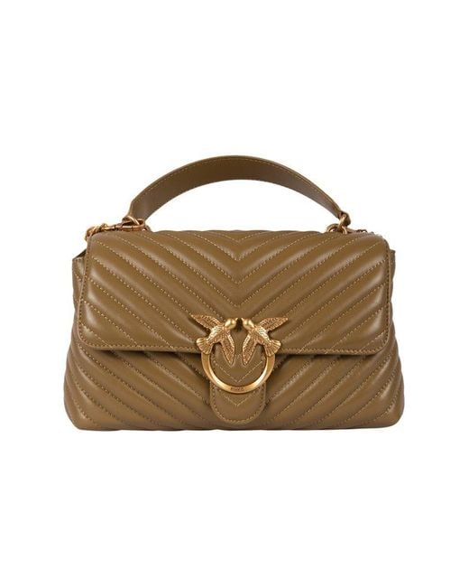 Pinko Brown Classic Lady Love Chevron Puffer Tote Bag