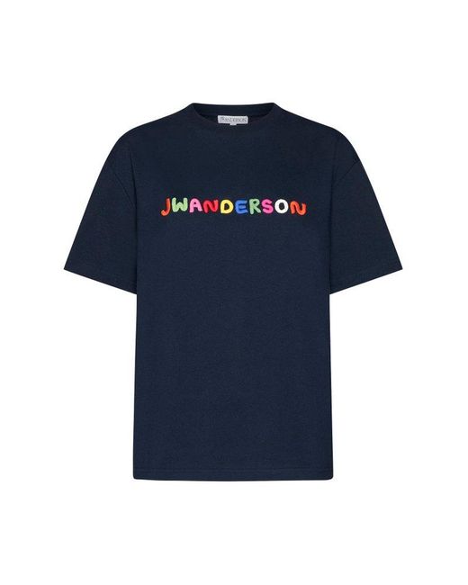 J.W. Anderson Blue Logo Embroidered T-shirt for men