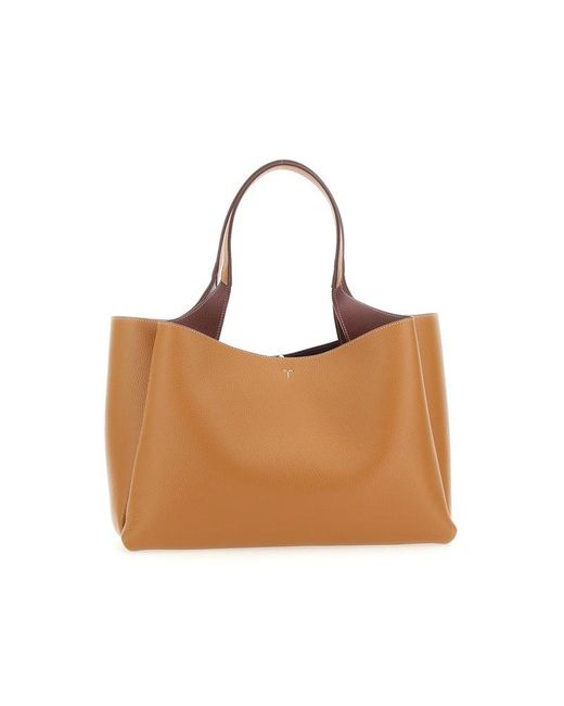 Tod's Brown T Timeless Logo Plaque Medium Tote Bag