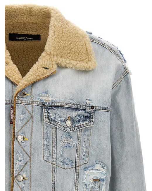 DSquared² Blue Button-up Distressed Denim Jacket for men