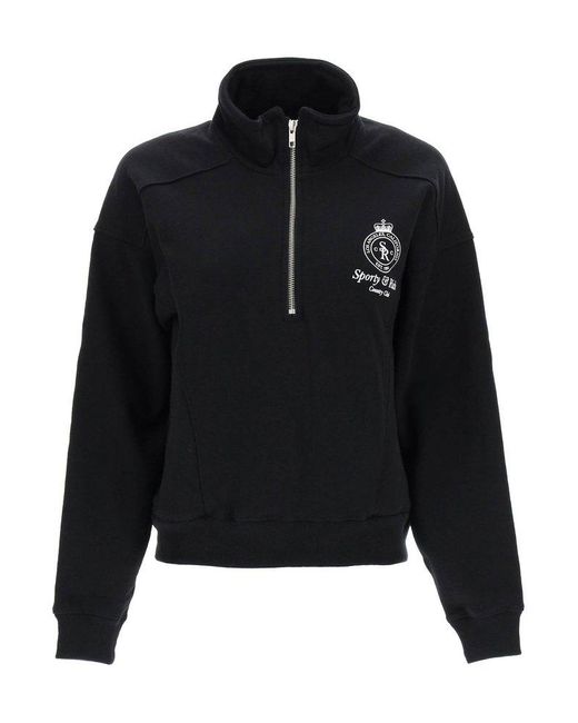 Sporty & Rich Crown Logo Quarter-zip Detailed Sweater in Black | Lyst ...