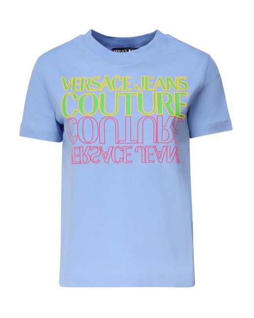Versace Blue Logo Printed Crewneck T-shirt