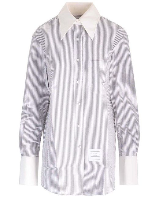 Thom Browne White Seersucker Long Shirt