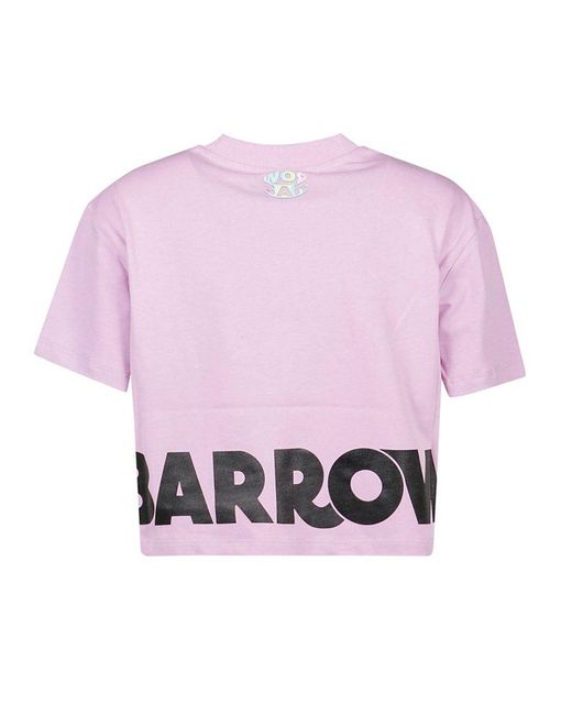Barrow Pink Logo Printed Cropped T-shirt